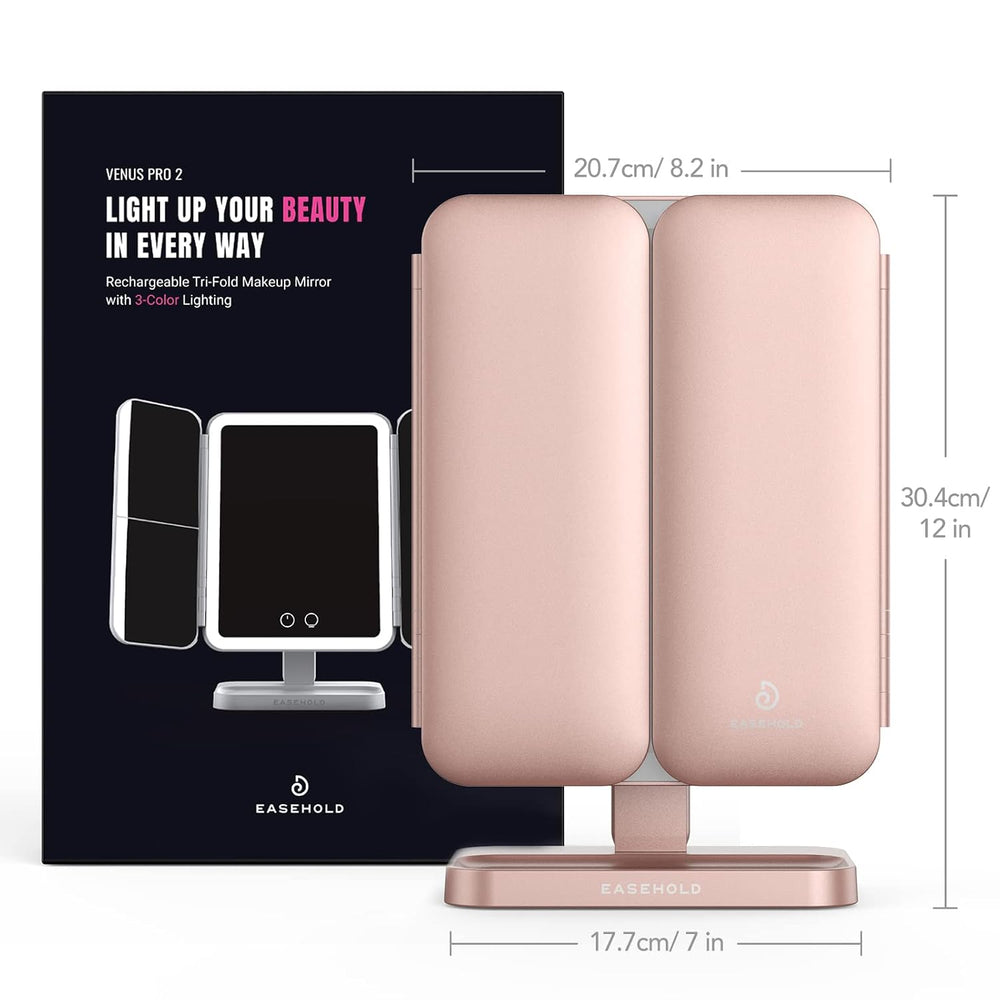 EASEHOLD Trifold Lighted Makeup Vanity Mirror with Lights and Magnification