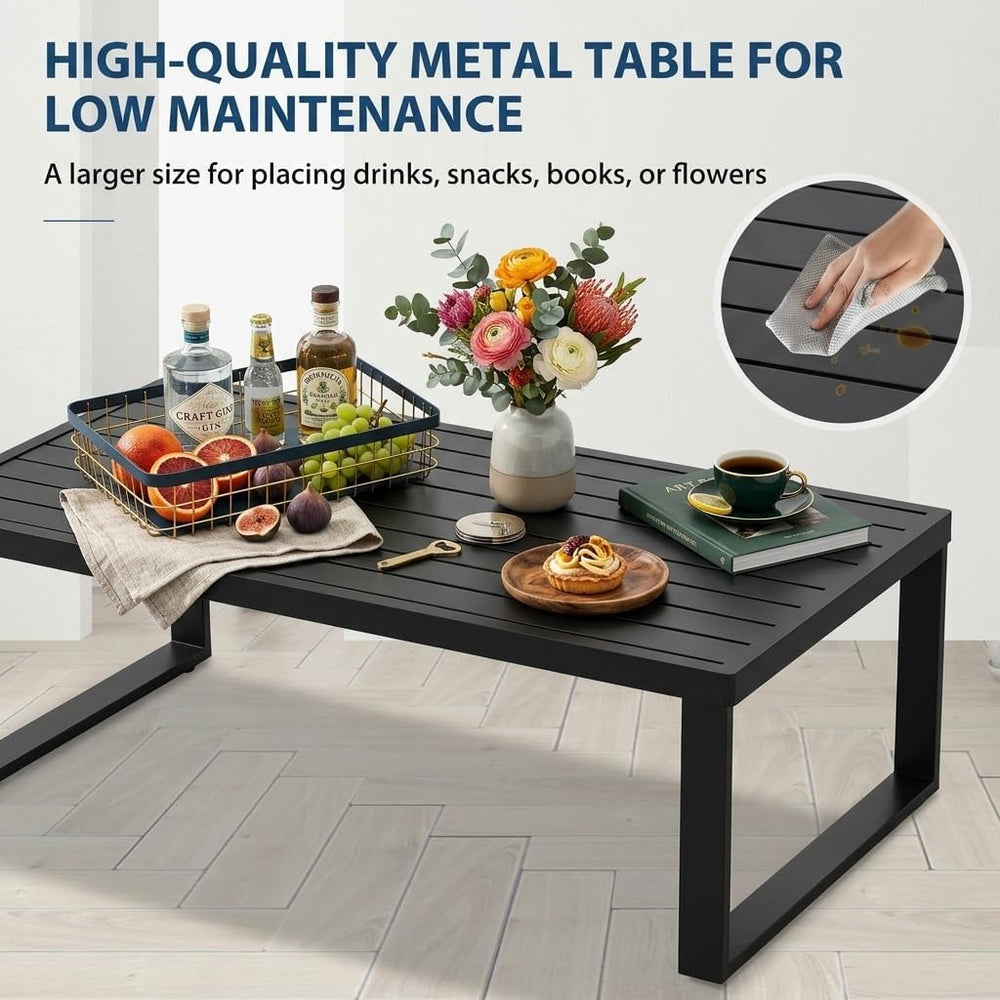 Aluminum Outdoor Patio Coffee Table for Deck and Poolside(Black, All-Aluminum)