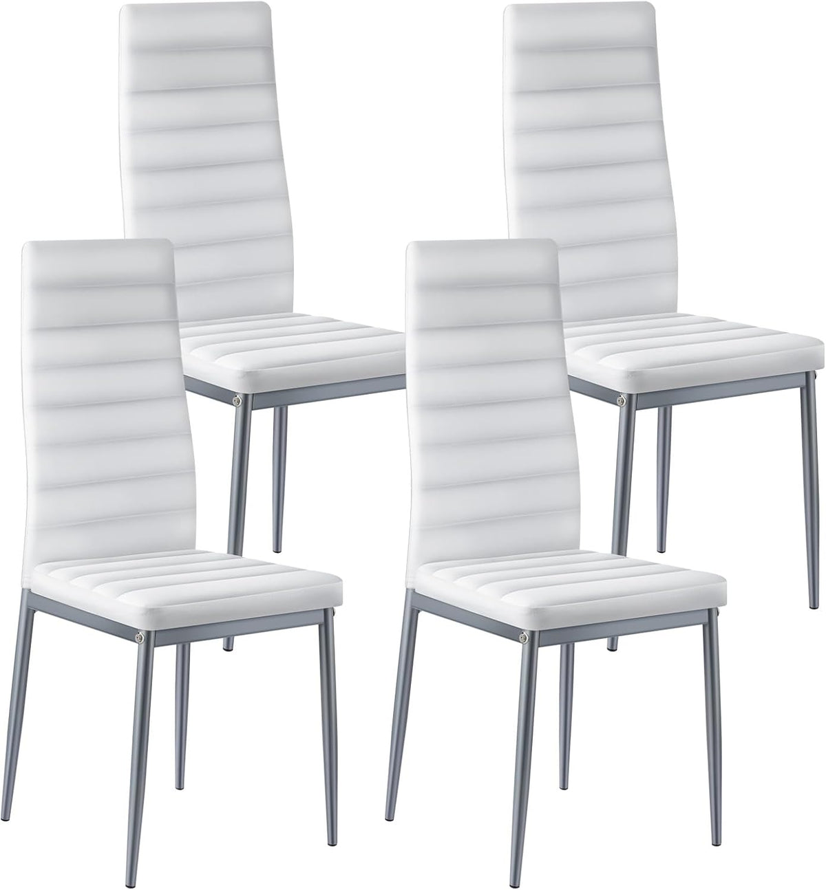 VEVOR Modern Dining Room Accent Chairs Set of 4, Upholstered Leather Side Chair for Living Room, Space-Saving Kitchen Chair with Thick Cushions and Metal Legs, White