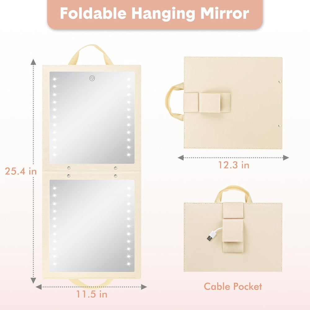 Lighted Hanging Full Length Body Mirror, Portable Dance Mirror, Foldable