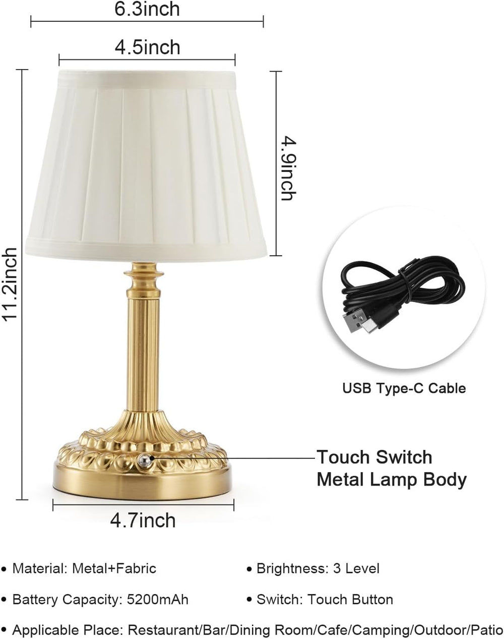 2 Pack Rechargeable Cordless Table Lamps for Restaurant Dining