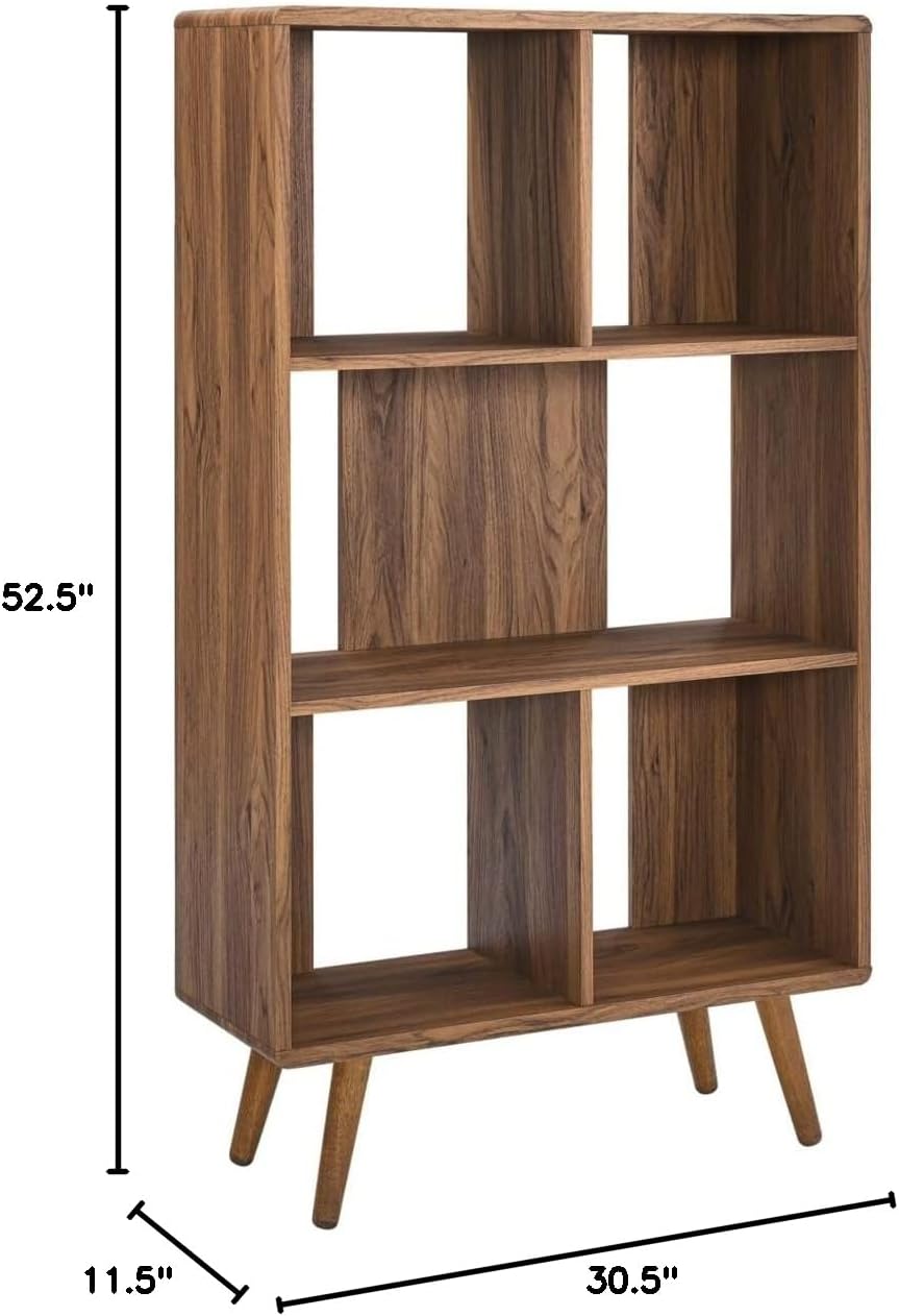 modway eei-5743-wal transmit 31" wood bookcase, walnut, close-up detail