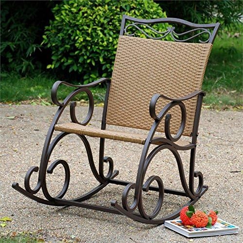 wicker resin/steel porch rocker showing dimensions