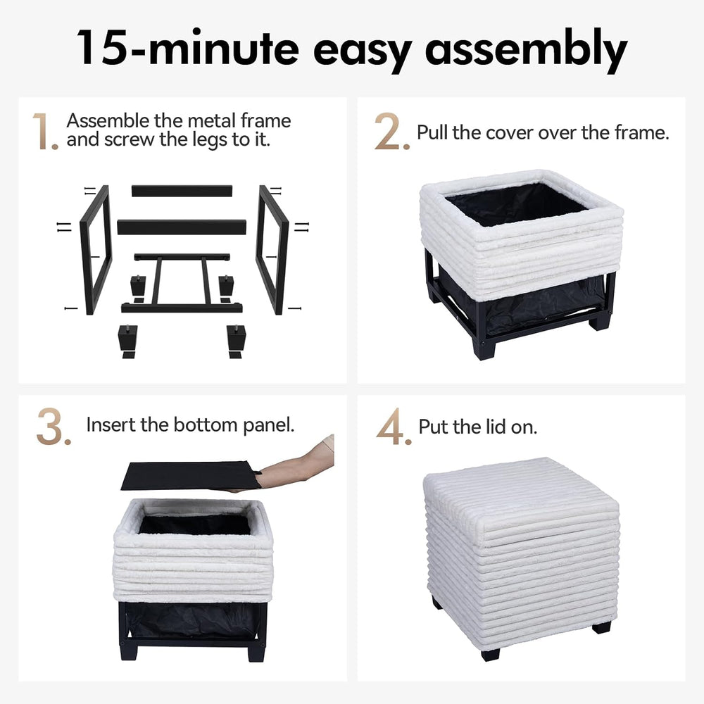 ABHENG Steel Frame Square Ottoman with Storage Vanity Stool White UASND644W