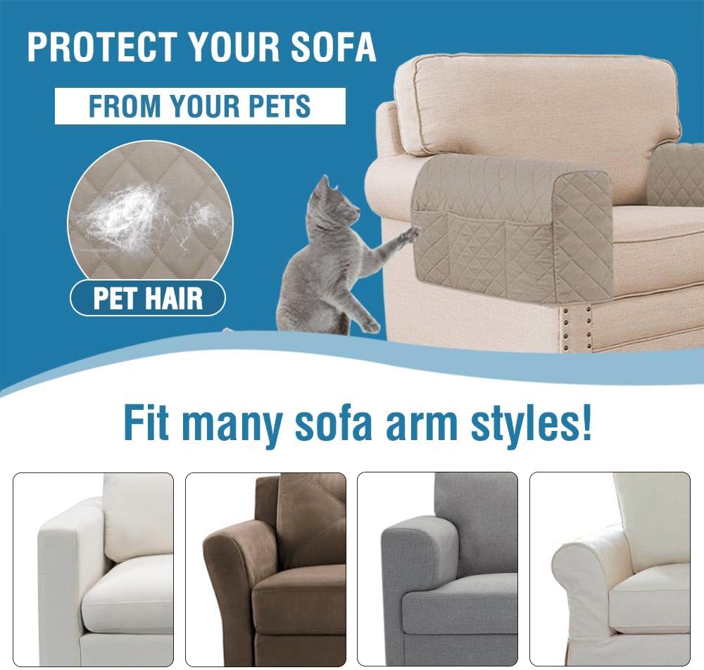 H.VERSAILTEX Water Resistant Couch Arm Covers for Sofa, 2 Pack, Khaki/Beige