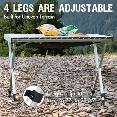 Portal Folding Camping Table with Adjustable Height,Portable Aluminum Table, Silver