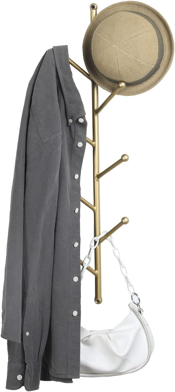 MyGift Modern Gold Metal Wall Hat & Coat Rack Tree with 8 Branch Hooks