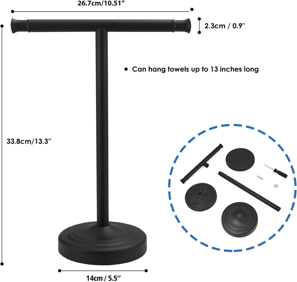 RUMOSE Matte Black Hand Towel Holder Stand Countertop Towel Rack