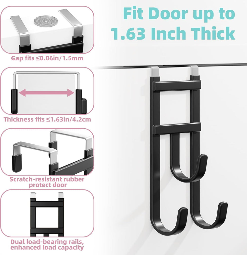 4 Pack Over-the-Door Hooks, No Installation Required, 100 Lb Heavy Duty with ...