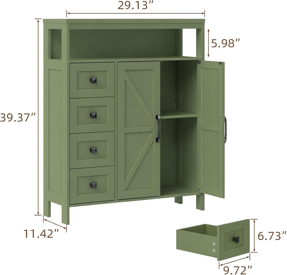 Befrases Farmhouse Storage Cabinet with 2 Doors and 4 Drawers, Green