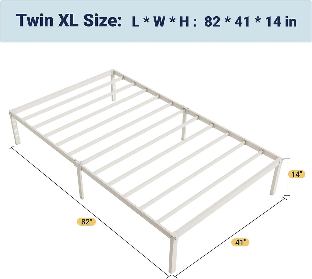 Allewie Twin XL Bed Frame, 14 inch Metal Beds with Storage Space, White