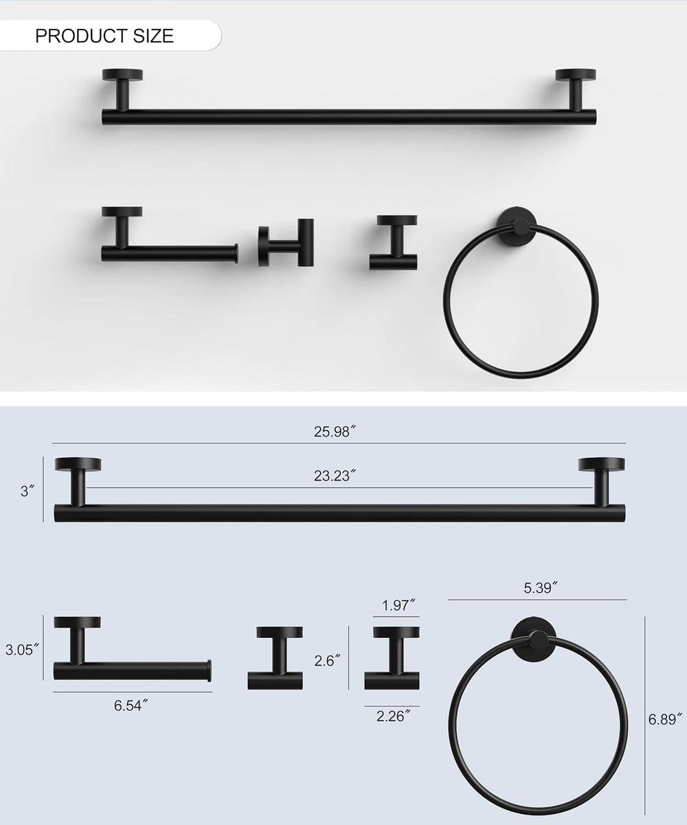 Matte Black Bathroom Hardware Accessories Set 5 Pcs SUS304 Stainless Steel