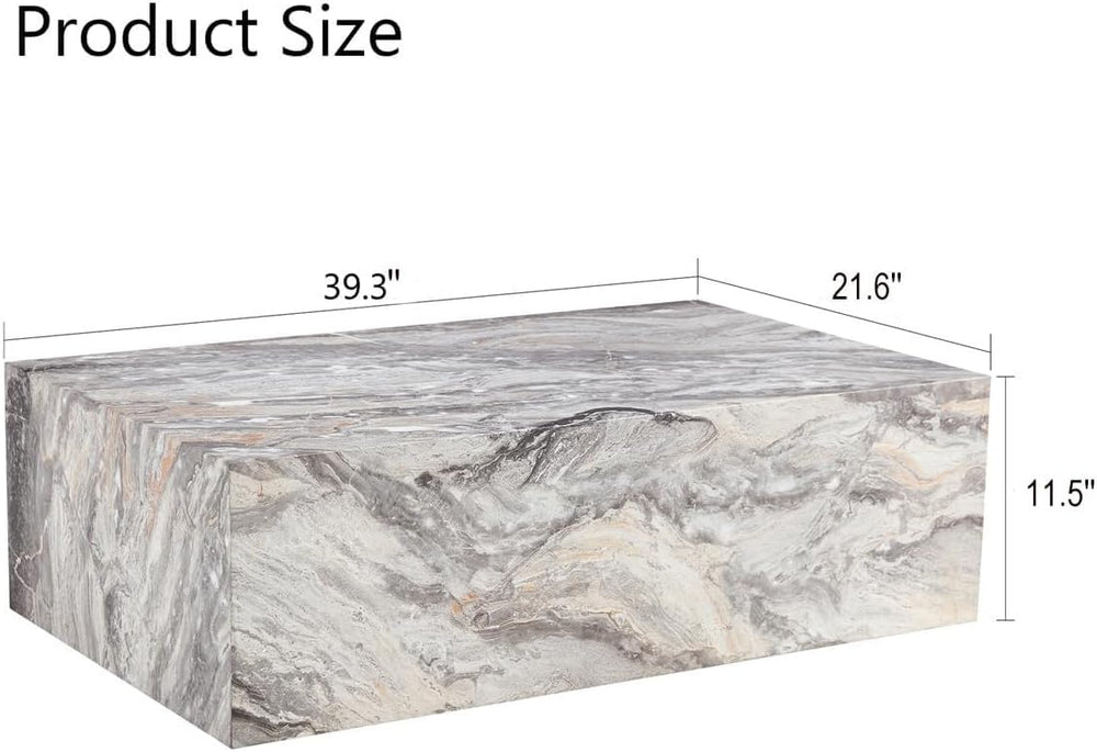 39.3" Faux Marble Coffee Table, Gray Modern Coffee Table, Rectangle
