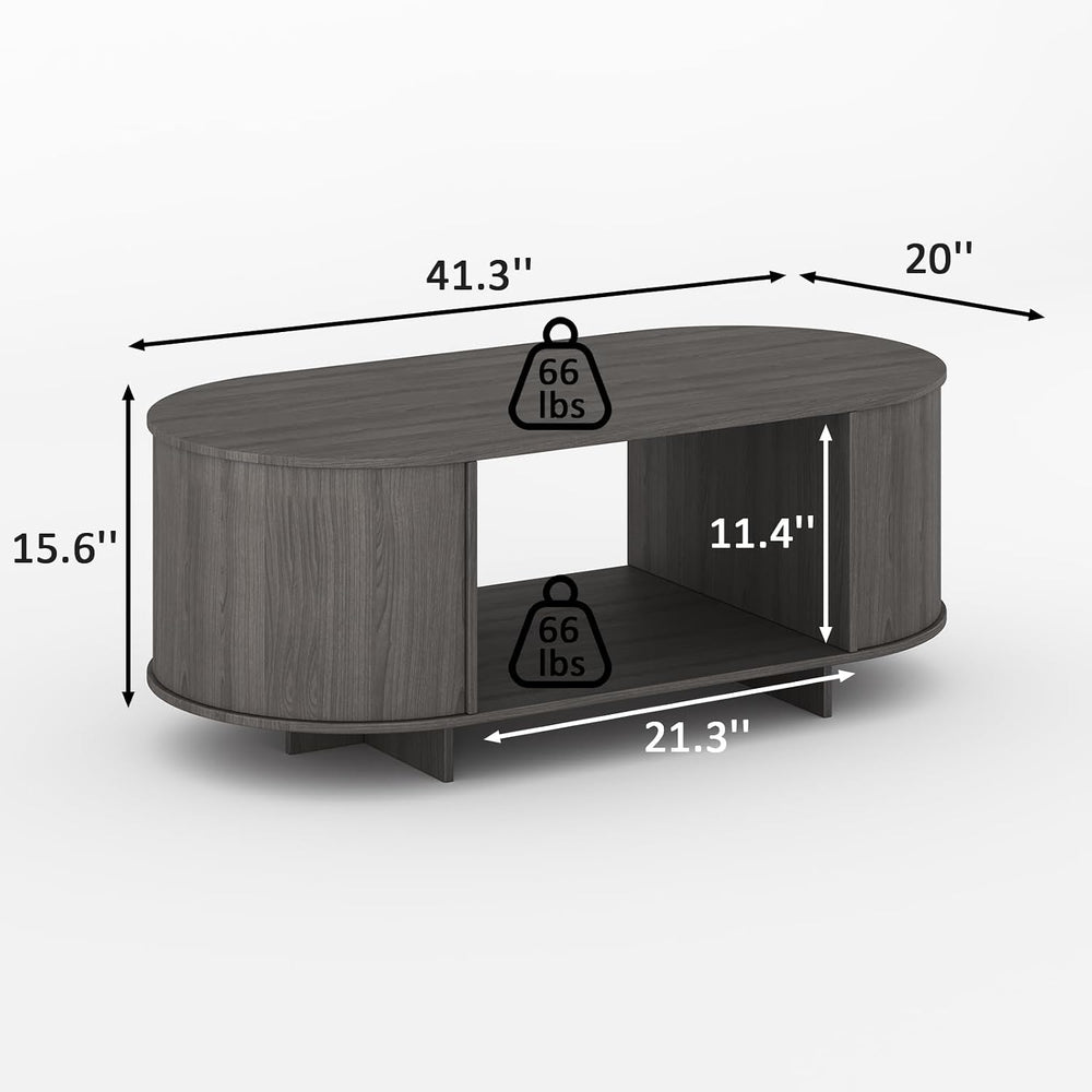 Modern Oval Coffee Table with Storage for Living Room, Grey