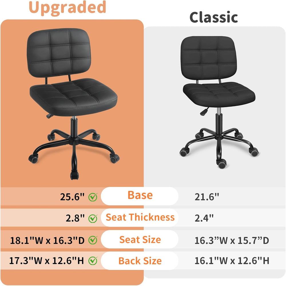 Armless Office Desk Chair, Small Drafting Desk Chairs with Wheels - Black
