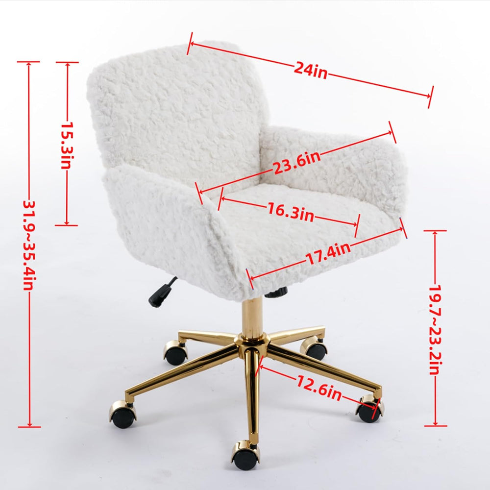 LKTART Faux Fur Home Office Chair for Women Girl, Vanity Makeup Desk Chair wi...