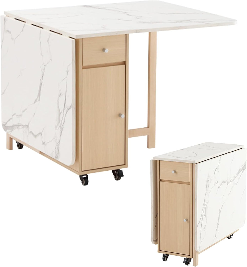 Drop Leaf Table Extendable, Foldable Kitchen Table Space Saving, Folding Dini...