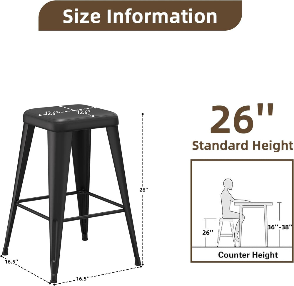 Bar Stools Set of 4, 26" Counter Height Bar Stools Backless, Upholstered...