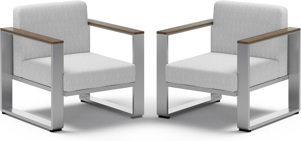 2 Pieces Outdoor Aluminum Armchair, Modern Patio Patio Furniture with Wide Se...