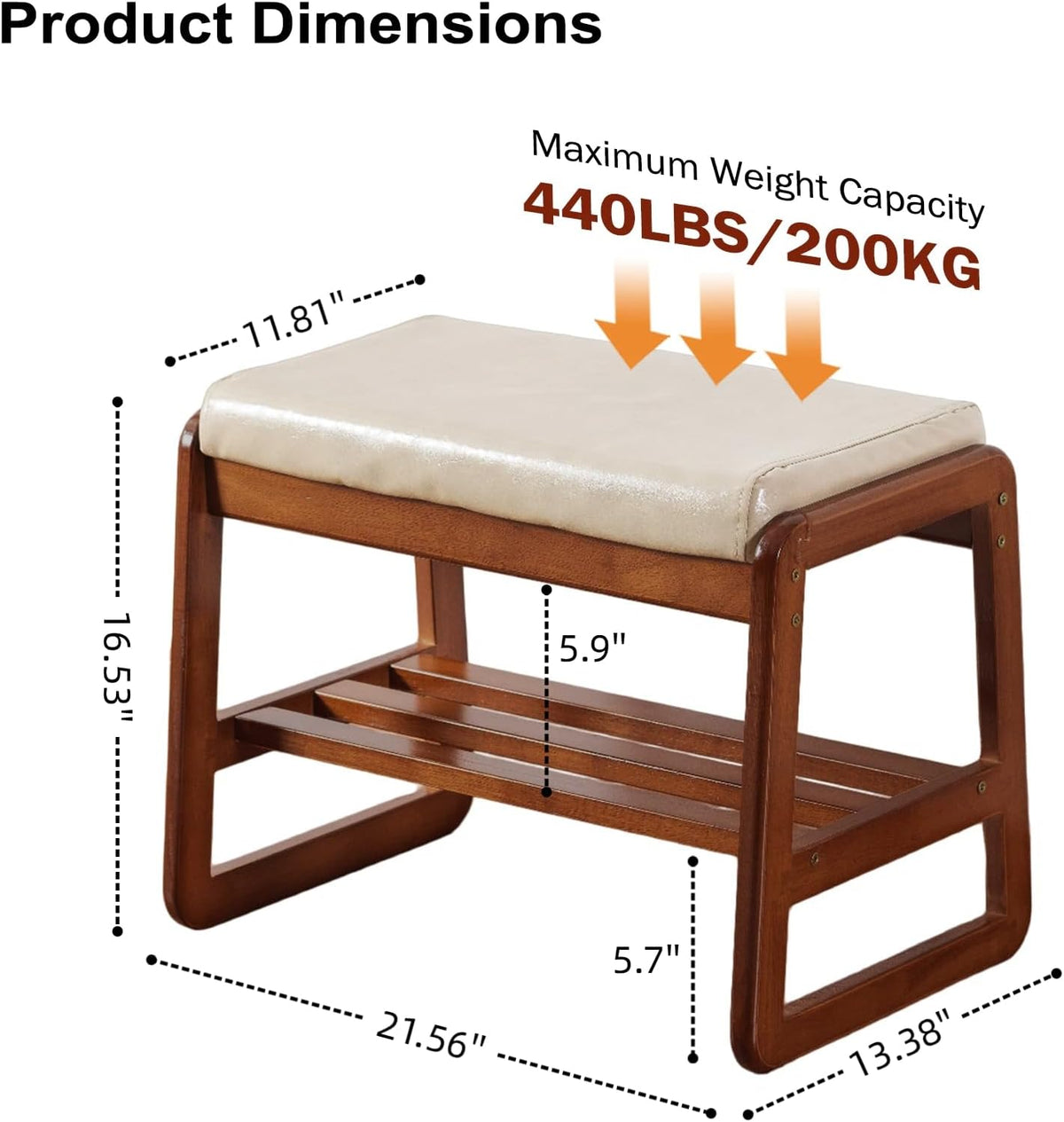 SOBIBO Solid Wood Shoe Bench, 2-Tier Wooden Entryway Bench, Modern Shoe Rack with Faux Leather Cushion for Hallway, Living Room (Gray, 21.65'')