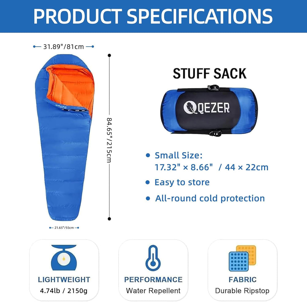 Down Mummy Sleeping Bag for Adults, 600 Fill Power Backpacking