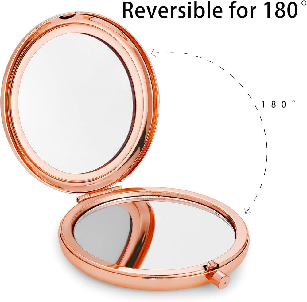 Compact Mirror for Purse, Metal Round Shell, Double-Sided 1X/2X Magnifying, P...