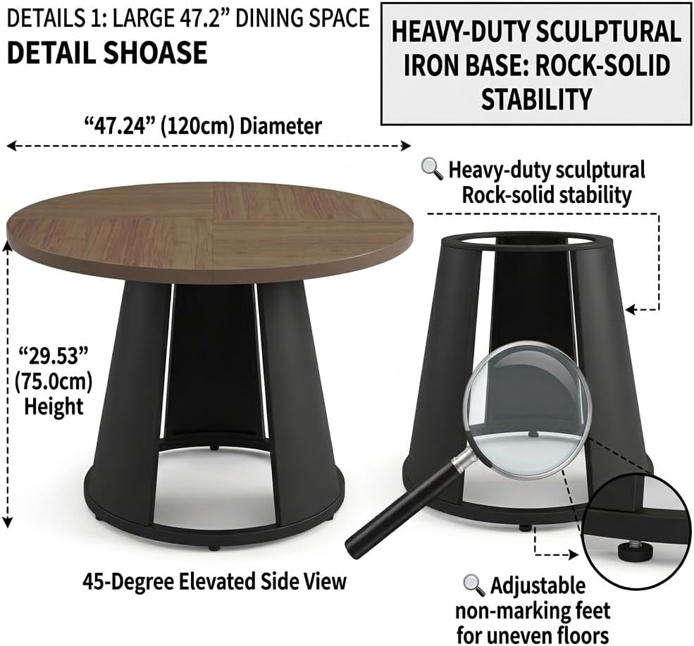 hipihom 47.2" round dining table set for 4, close-up detail