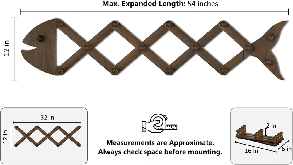 Accordion Wall Hanger with 15 Pegs, Expandable Coat and Hat Rack