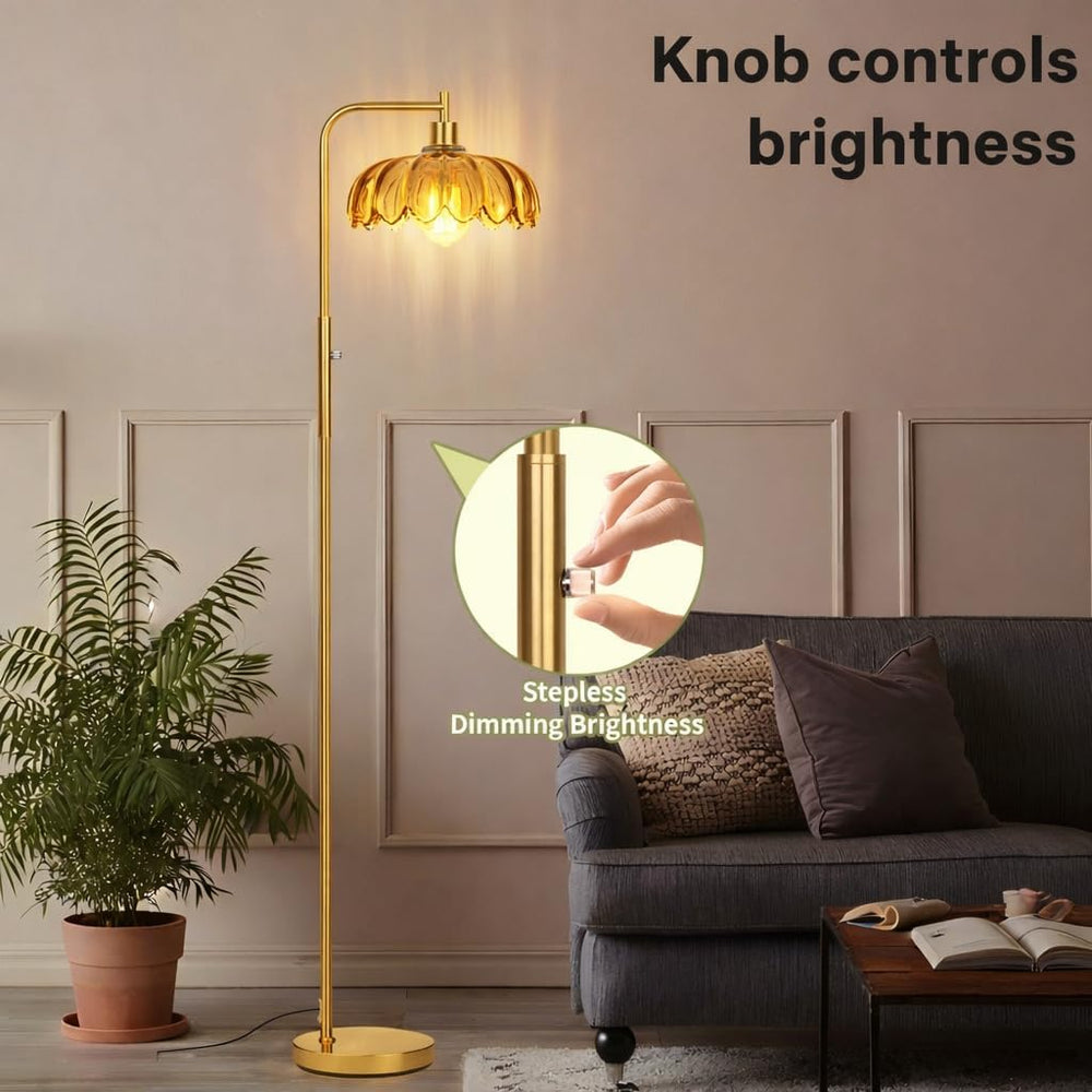 Ruiever Glass Floor Lamp for Living Room, Dimmer Standing Lamp with Green Rib...