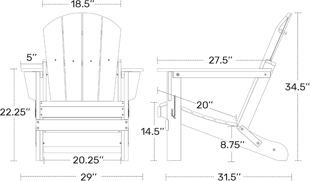 WO Home Furniture Laguna Folding Adirondack Chair Set of 4, Black