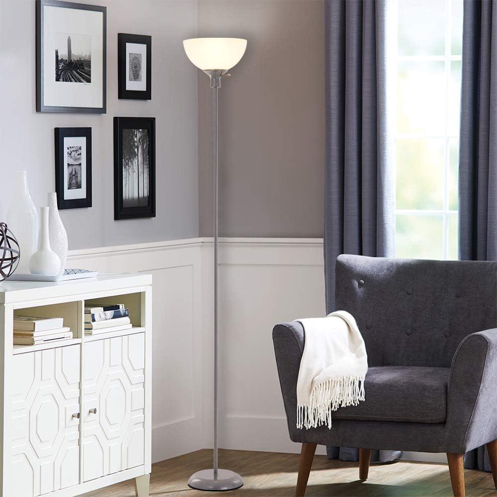 Catalina Lighting Traditional 3-Way Metal Torchiere Floor Lamp with White Pla...