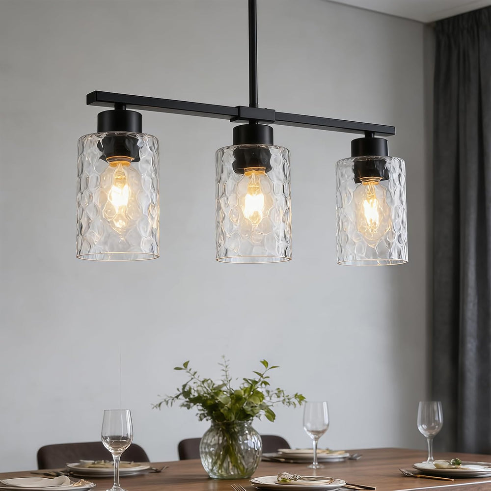 Hammered Glass Chandeliers for Dining Room, Black Kitchen Island Lighting