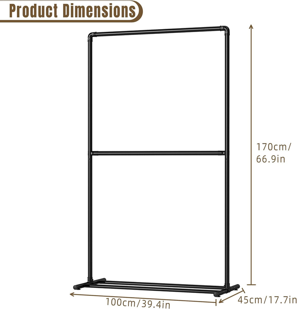 Freestanding Clothing Rack, Metal Hanging Rails, Black, 39x18x67 In
