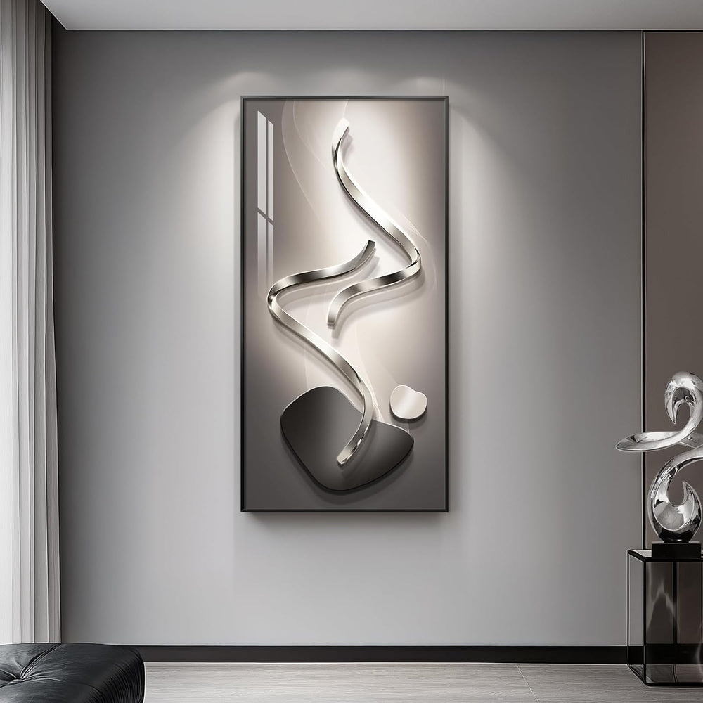 Large Framed Black Gray Abstract Wall Art for Living Room, Vertical 30x60