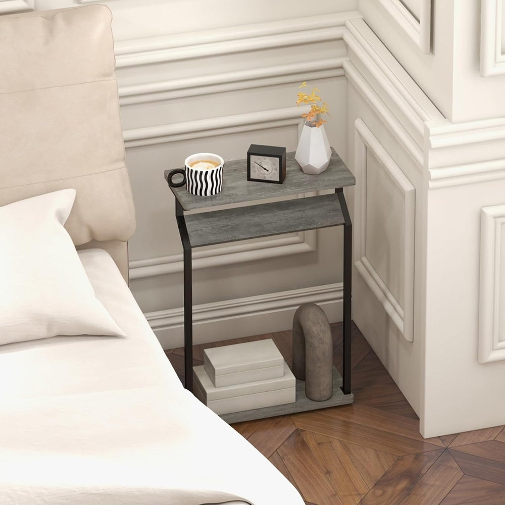 Livofloral Narrow Side Table for Small Spaces, 2-Tier Sofa Table, Grey