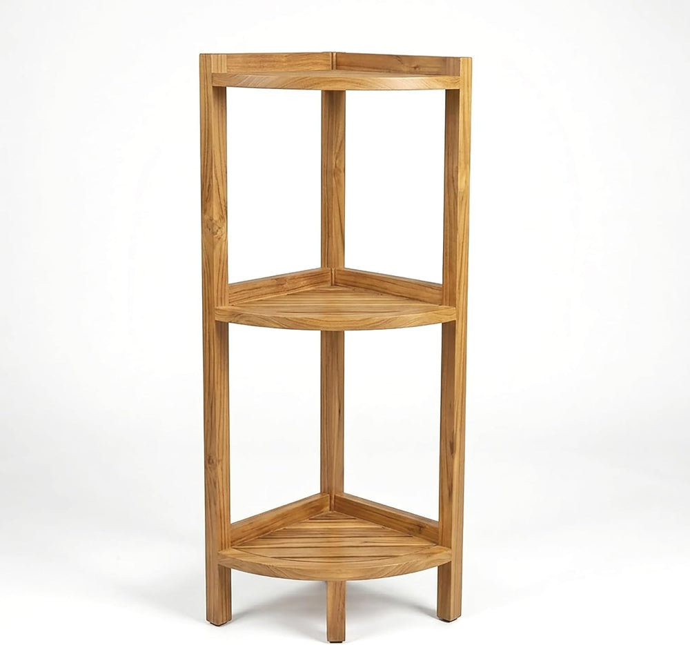 Asta SpaTeak Avila Solid Teak 3-Tier Bathroom Free Standing Corner Shelf, Ful...
