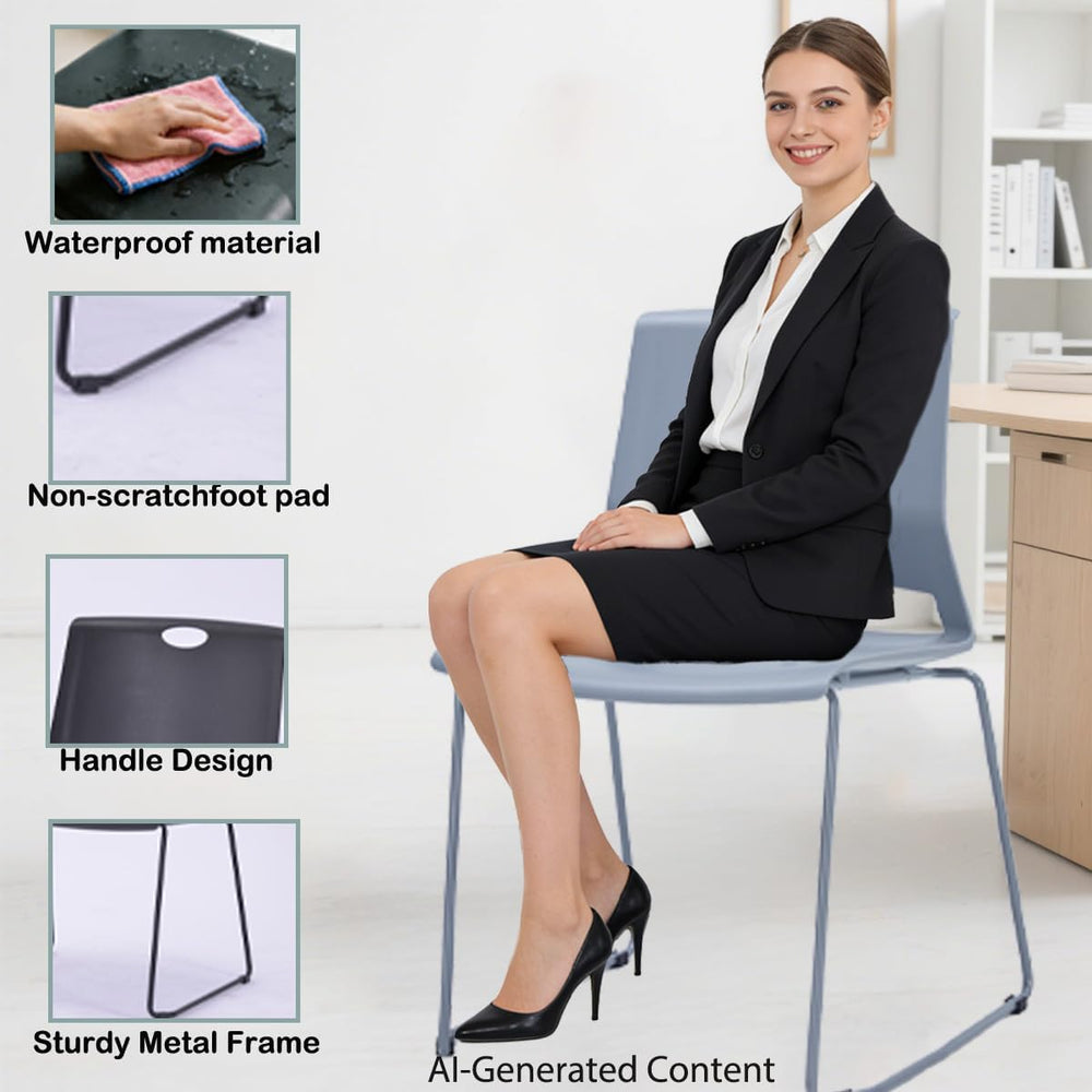 Grey Stackable Chairs Set of 4 for Break Conference Room Church Lobby
