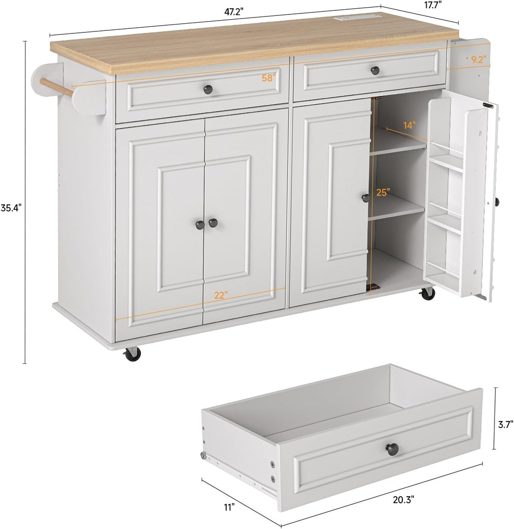 ComfyCorner 58" Rolling Kitchen Islands, Mobile Storage Kitchen Cart White