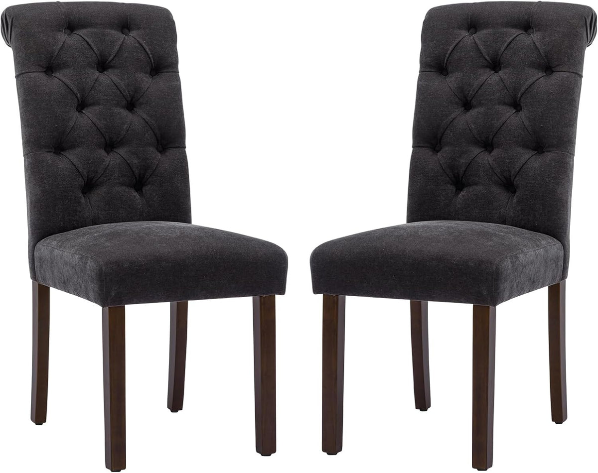 COLAMY Button Tufted Dining Chairs Set of 2, Accent Parsons Diner Upholstered Fabric Dining Room Stylish Kitchen Chairs with Solid Wood Legs and Padded Seat, Black