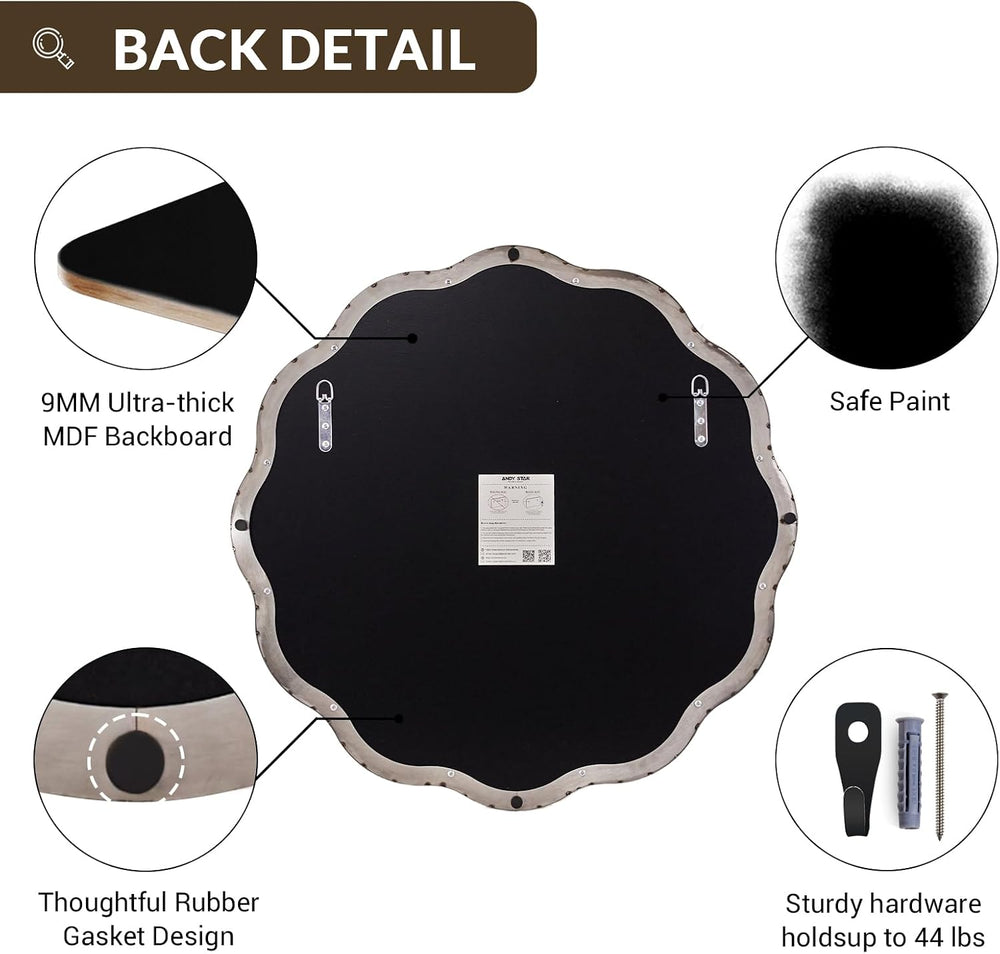 ANDY STAR Chrome Round Wall Mirror 28 inch, Polished Metal Frame Circle Bathr...