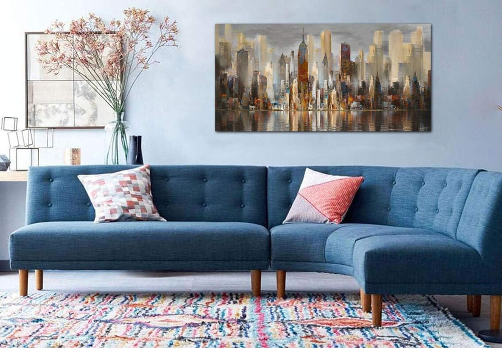 Framed Wall Art Large Cityscape New York Wall Decor Canvas Prints Abstract Br...