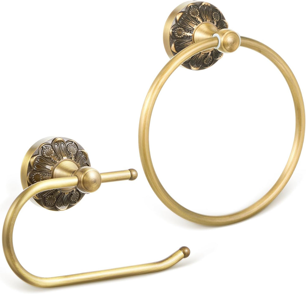 2 Pcs Toilet Paper Holder Towel Ring, Brass, Retro