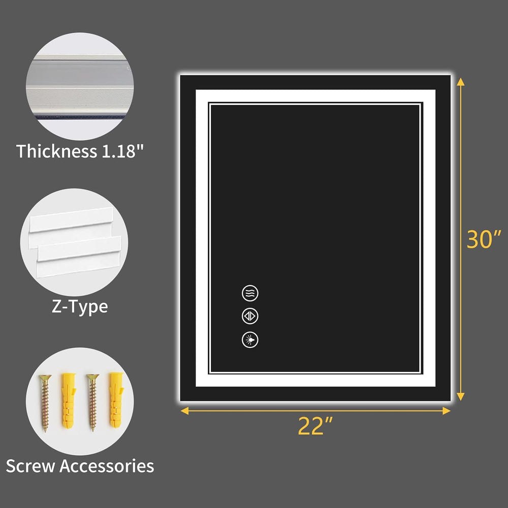 30"x22" LED Bathroom Mirror with Lights,Anti-Fog,3 Color Modes