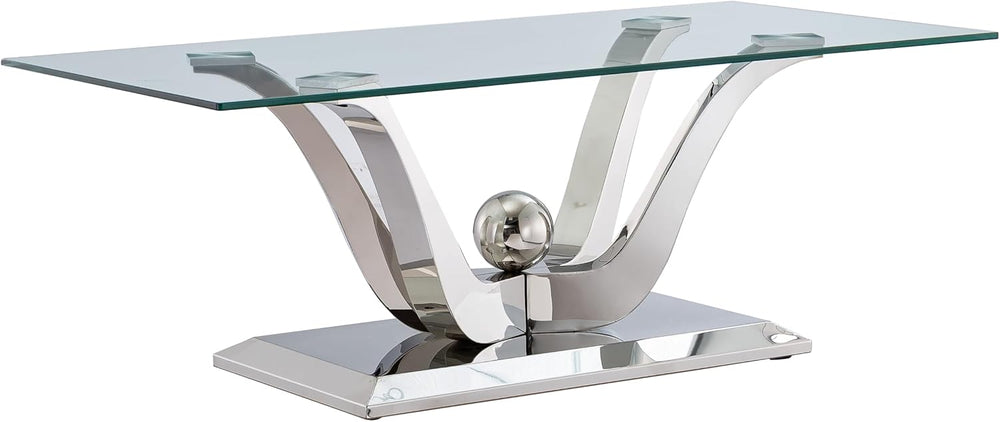 SSLine 3-Piece Modern Silver Glass Coffee Table Set, End & Console Tables