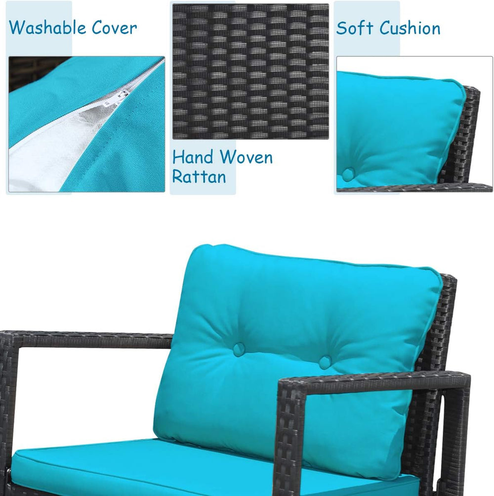 Tangkula 3-Piece Patio Rocking Bistro Set with Soft Cushions, Turquoise