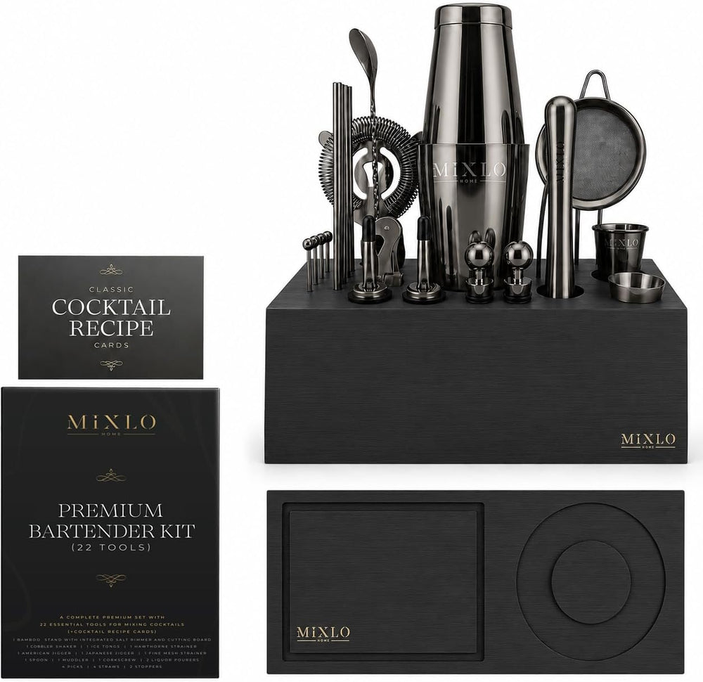 Mixology Bartender Kit - 22Pcs Bar Set Cocktail Shaker Set w Black Bar Cart A...