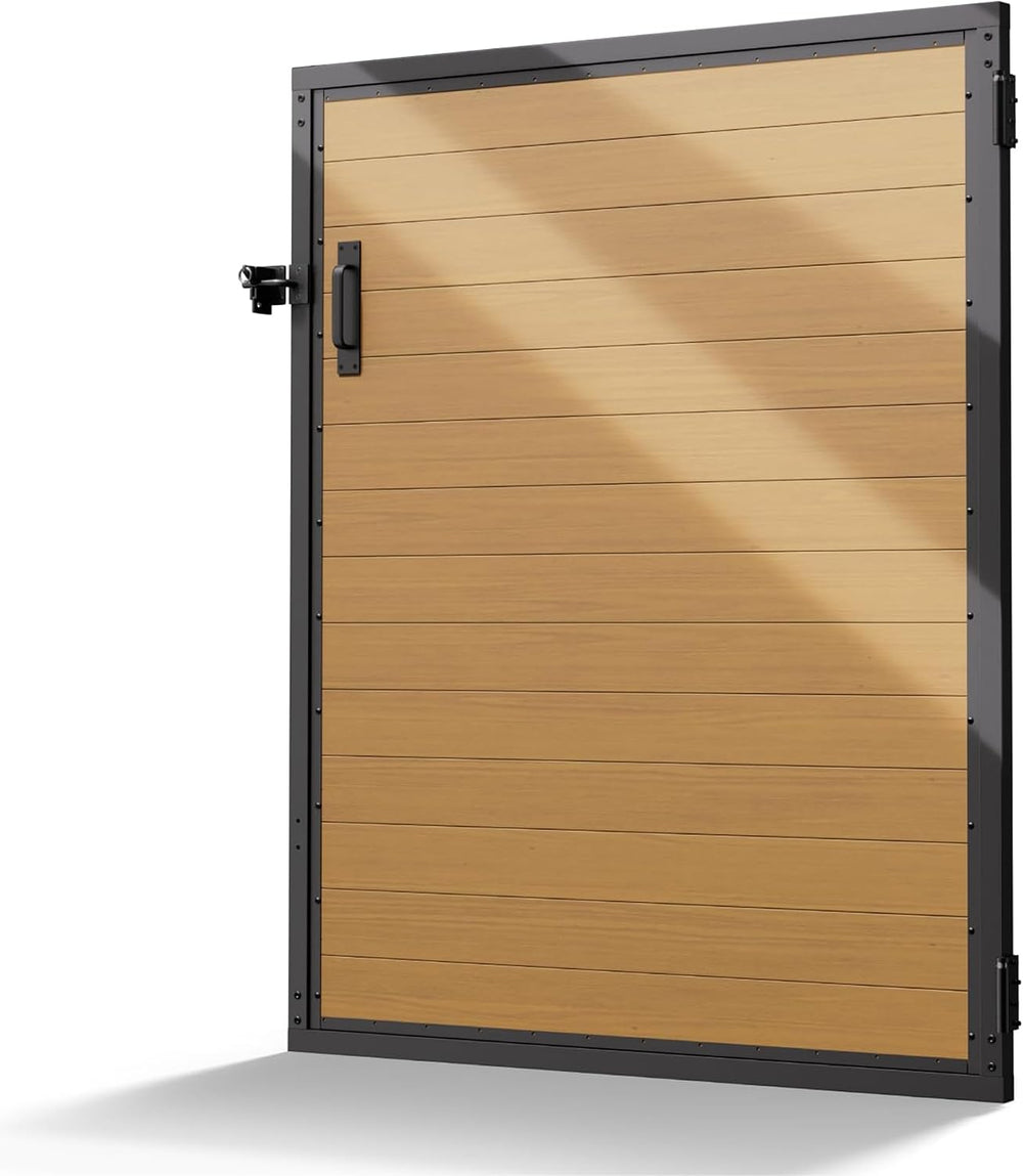 Hulave 4x5FT(46.8" Wx59 H) Fence Gate Kit Wood Grain Aluminum Panel, Brown