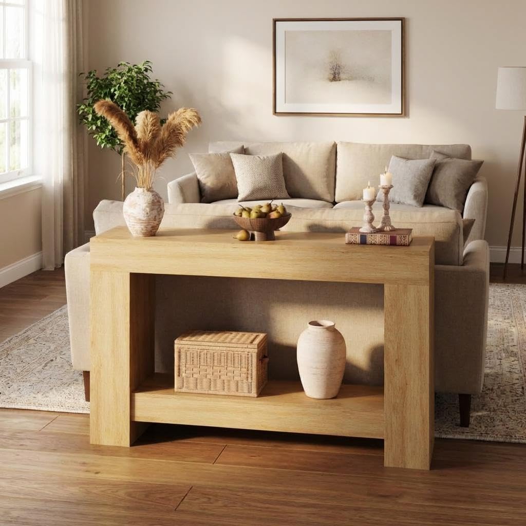 GAOMON 47" Farmhouse Console Table for Entryway - 2-Tier Storage Shelf, Rectangular Sofa Table for Living Room & Hallway, Heavy-Duty Accent Table Behind Couch