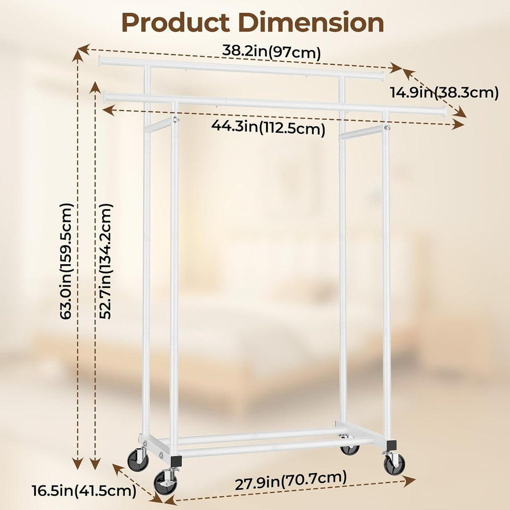 HYSEYY Double Rods Clothes Rack, Rolling Clothing Rack for Hanging Clothes Po...
