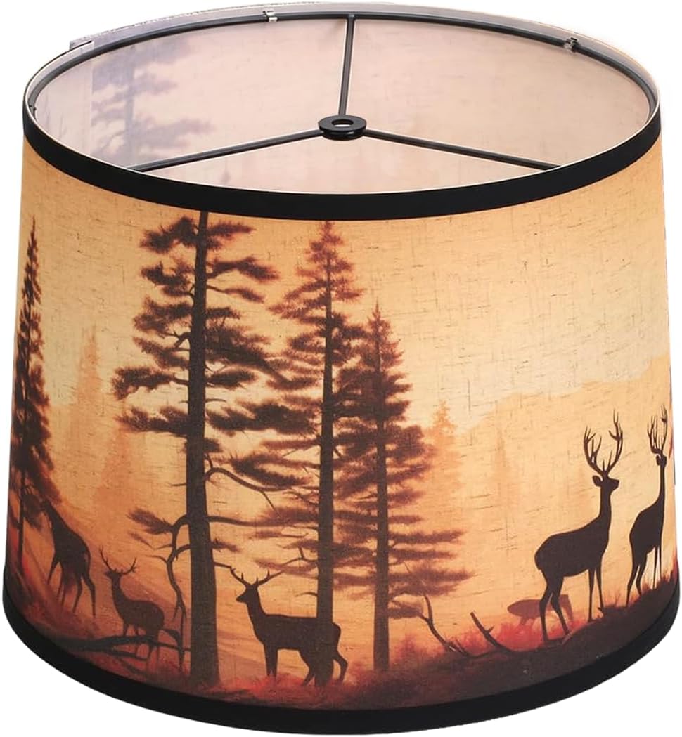 1pack Rustic Deer Printed Drum Lamp Shades for Table & Floor Lamps, 11.4&...
